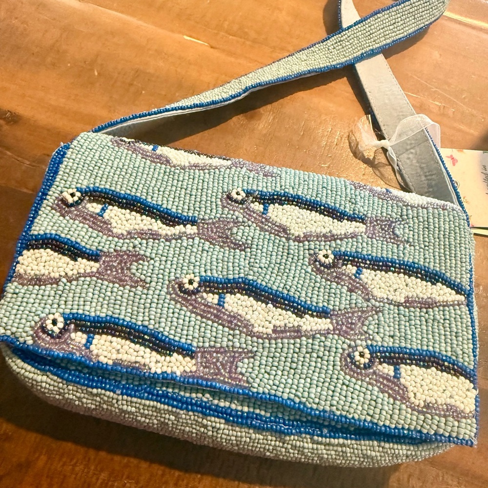 Blue Beaded Crossbody Bag